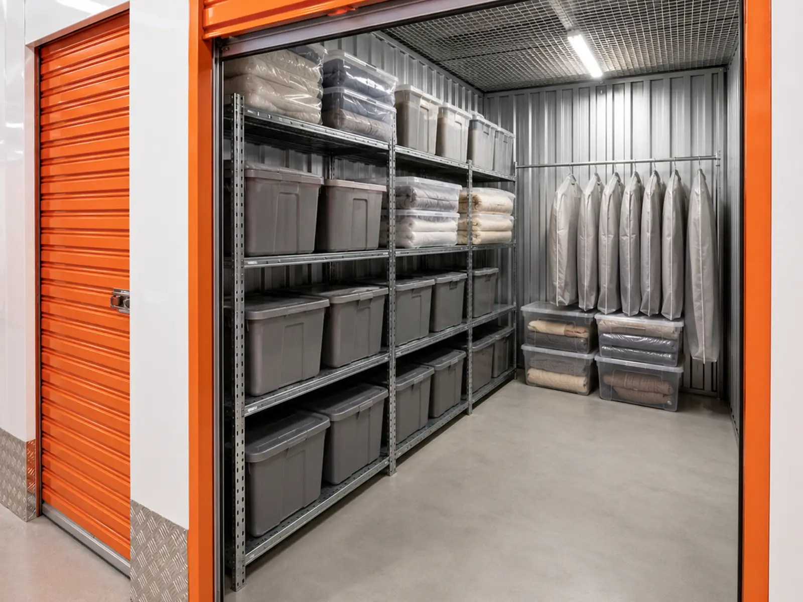 Ropa de temporada organizada en cajas y fundas dentro de un trastero en Ávila